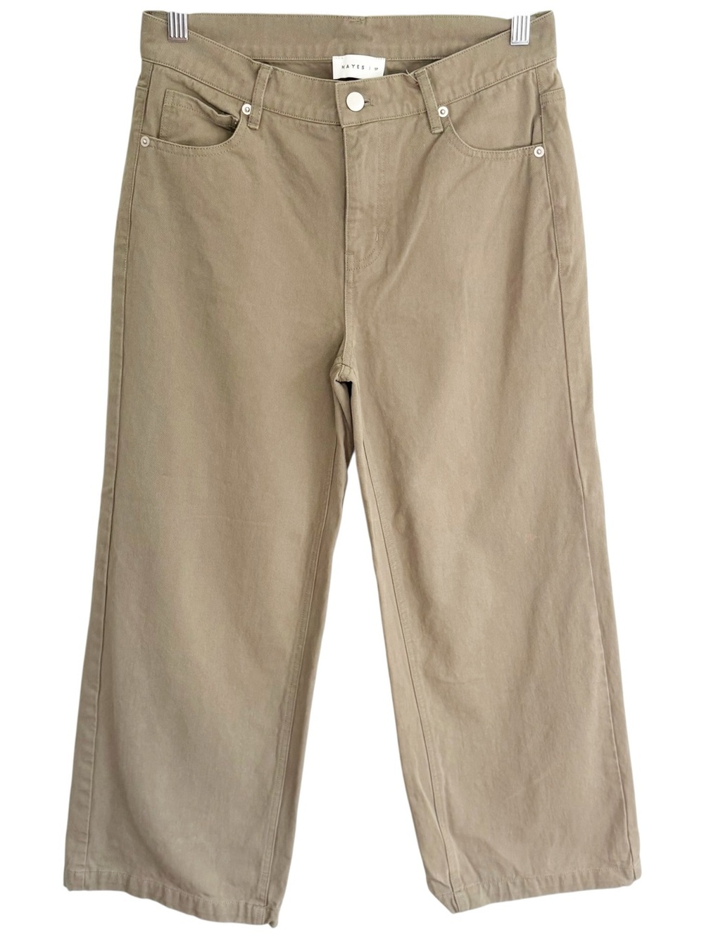HAYES High Rise Wide Leg Crop Pants 100% Cotton Sage Green Small Petite